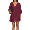 R.Vivimos Primavera Autunno Abito Donna Sexy V Collo Mini 3/4 Maniche Abito Una Linea Swing Corto Abito Cocktail con Tasche(L,Mulberry)