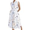 DSAoTeng Maxi abito estivo da donna in cotone, con tasche, senza maniche, scollo a V, abito retrò per pendolari a vita alta, con risvolto plissettato, svasato, per ufficio e spiaggia, Stampa Fiori Bianchi, XL