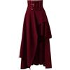 Generico Gonna Gotica Donna in Seta con Legacci Frontali e Vita Alta Gonne Corte Davanti e Lunga Dietro Steampunk Gonna Elegante Curvy per Festa, Danza, Cosplay, Sera, Halloween Carnevale,Nero,M