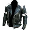MERCH ATTIRE Giacca da uomo in pelle Brando, classica, trendy, nera, da motociclista, stile vintage da strada, M