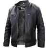 MERCH ATTIRE Bomber da uomo in pelle invernale retrò con pelliccia sintetica shearling, 03-Nero con pelliccia sintetica crema- Vera pelle, XXS