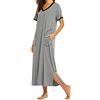 Generisch Camicia da notte da donna a maniche corte, lunga, abito da notte da donna, taglie grandi, pigiama in tinta unita, pigiama monopezzo, camicia da notte con tasche, pigiama a gamba larga, con stampa