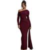 Lomeuuu Abito Monospalla A Maniche Lunghe con Design Plissettato E Spalline Svolazzanti, Colori Bordeaux E Verde (Red,S)