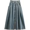 Generic Gonna in jeans da donna a vita elastica, gonna da donna a metà lunga, vintage con tasche e bottoni larghi orlo fluido taglio a trapezio A-Line chic ed eleganti casual streetwear di grandi dimensioni