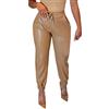Generico Pantacollant Donna Pantaloni Pelle Casual Tinta Unita con Tasche e Elasticizzati Lacci