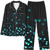 Generic Set pigiama corto in seta per le donne Bow Love allentato imitazione colore Ding pigiama Sleepy Pants Set raso plus size pigiama set per le donne, Nero , XXL