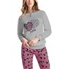 HOLLYWOOD MILANO Pigiama Donna Invernale in Cotone Interlock, Art. FR45754 Grigio Chiaro XL