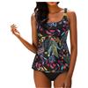 Generic Tankini Donna Mare in 2 Pezzi,Set Costume Bagno Spiaggia Sexy Costumi da Pezzi Vita Alta Bikini Elegante Reggiseno Push-up Adatto a Forme Curvy