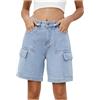 HAOLEI Donne Y2K Baggy Jean Shorts Pantaloncini Bermuda in Denim a Vita Bassa con Tasche Larghi Gamba Larga Cargo Dritti Denim Boyfriend Streetwear Pantaloni 2025 Primavera Saldi
