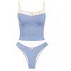 seamoly Set tankini grazioso da donna, costume da bagno a due pezzi in tessuto a quadretti con fiocco sul retro e slip con lacci laterali, M