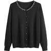 Generico Cardigan da Donna in Stile Francese con Perline e Collo Tondo Versatile per Maglione Elegante in Occasioni Casual(Black, M)