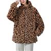 Juankrynord Cappotto Invernale Leopardato da Donna Corto e Largo in Peluche con Cappuccio Parka in Peluche con Tasche Caldo Cappotto da Coppia Cardigan in Pelliccia (Marrone,4XL)