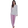 Linclalor Pigiama Donna Manica Lunga Serafino con tasce 92632 Cotone Interlock Stampato Rosa/Ibisco (52)
