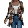 Dinnesis Blazer, giacca da donna elegante e lunga, in tweed blazer, a quadretti, a maniche lunghe, oversize, blazer bicolore, invernale, larga, calda, per le mezze stagioni, Caffè 42, M
