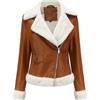 OTMYIGO Cappotto Invernale da Donna in Pelliccia Sintetica Sintetica Giacca da Volo Calda a Maniche Lunghe in PU Cappotto da Aviatore Casual con Risvolto Femminile,Camel,M
