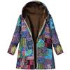 Generic Giacche patchwork invernali per le donne di Natale casual soprabito creativo stampa con cappuccio tasche stile etnico, Blu, Small