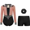 CHICTRY Bambina Body Ginnastica Artistica con Pantaloncini e Fascia per Capelli Leotards Manica Lunga Strass Body Danza Classica Tuta da Balletto Ballerina Rosa A 15-16 anni