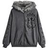 Goolecrimp Donna Sciolto Casual Moda Versatile Stampato Cerniera con Faux Pelliccia Collare Felpa con Cappuccio Y2k Primavera E Autunno Gotico Punk Outdoor Sport Felpa con Cappuccio (Grigio,M)