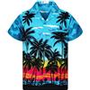 V.H.O., camicia hawaiana eccentrica, da uomo, a maniche corte, con taschino frontale, stampa hawaiana, palme e mare Beach turchese. XXXXL
