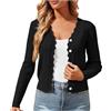 Fulidngzg Cardigan Donna Invernale Corto in Maglia Cotone Scollo V e Bordi a Balze Giacca Primaverile Elegante Leggera Curvy Bolero Casual Slim Fit Autunno per Case Lavoro,Nero,S