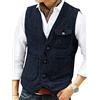 Oanviso Gilet da Uomo Vintage Gilets Scollo a V con Tasche e Bottoni Primavera Gilet da Abito Slim Fit Autunno Casual Gilets Retrò Giacca senza Maniche Classico Gilet Scozzese A Blu Scuro 3XL
