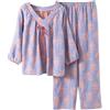 Generic Pigiama da donna in puro cotone tinto con maniche da nove minuti e cardigan, set completo di pigiama a righe in cotone per le donne, Viola, XL