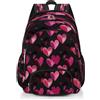Mexpekil Zaino per la scuola per bambini con cuore rosa nero amore per ragazzi ragazze bambini zaini laptop libro borsa casual zaino per donne uomini