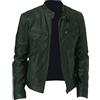 TDEOK Giacca in pelle sintetica da motociclista, con colletto alto, per le mezze stagioni, taglie grandi, per il tempo libero, classica, da lavoro, antivento, da escursionismo, verde, XXXL