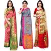 INDIA MADE Sari da donna Combo Art in seta con camicetta, confezione da 3 (rosa ALIFA - grigio DANDIYA - RAJARANI CHICKU) multicolore-04-9040, Multicolore, taglia unica