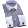 Niiyyjj Camicia da uomo slim fit, non si stira, a maniche lunghe, in cotone, camicia da smoking formale con polsini francesi, Bianco Nero A Strisce, XXL