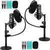 Movo Confezione da 2 apparecchiature per podcasting per microfono a condensatore XLR universale per 2 - include 2 microfoni cardioide, supporti da tavolo, supporti per urti, filtri pop e cavi