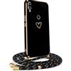 HomiTunky Custodia con Collana per Huawei Y6 2019, Cover Donna Cuore amore con Cordino, Case con Laccio Tracolla Elettrolitico TPU Cover con Collana per Huawei Y6 2019,Nero