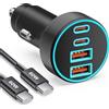 CREAPICO 90W Caricatore Auto USB C, 4 Porte USB A & C Caricabatterie Accendisigari Carica Batteria Presa 12V PD/QC Adattatore + Cavo USB C per iPhone 17e/17/16/15 Pro Max, Samsung S26/S25/S24, Google 10/9/8