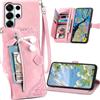 Fofvccv Custodia Portafoglio per Samsung Galaxy S26 Ultra SZY Rosa | Cover a Libro in Pelle PU conTasca Zip Porta Carte Cinturino da Polso Supporto Antiurto Motivo Fiori per Samsung S26 Ultra