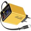 Truhuova 65 W GaN 3 in 1 caricatore USB C con cavo, 65 Watt con cavo di ricarica USB-C retrattile 80 cm, USB C + porta USB A, caricatore con cavo estraibile per iPhone, Galaxy, Switch - Giallo
