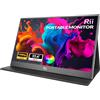 Rii RS100 - Monitor multimediale portatile 15.6 ultra sottile, IPS Full HD 1080p 60 Hz, HDR, Eye Care, 16:9, Altoparlanti stereo integrati, Ingressi audio/video USB-C e Mini HDMI, cover con supporto