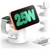 SODI UltraCharge Stazione di Ricarica 3-in-1 Qi2.2 25W: Caricatore Wireless Magnetico con Luce Notturna per iPhone 17/16/15/14/13/12, Apple Watch, AirPods. Adattatore 45W incluso, Bianco