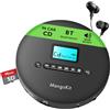 MangoKit CD-X Lettore CD portatile per auto con Bluetooth, riproduzione MP3, jack per cuffie, funzione anti-scivolamento, batteria ricaricabile - Lettore CD compatto per viaggi, casa e