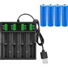 Nzkeuf 4 Pezzi 2200mAh Batterie 3.7V Ricaricabili, 3.7Volt Button Top NiMH Batteria Ricaricabile con Caricabatterie a 4 Slot, per Fotocamera, Piccolo Ventilatore, LED Lampada Frontale, Luci Solari