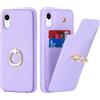 SailorTech per iPhone XR Custodia con portacarte, iPhone Xr Custodia telefonica ad anello con supporto per carta di credito Custodia per iPhone XR-Viola