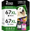 Kimveway Cartucce d'inchiostro 67 XL, colore nero, compatibili con HP Ink 67 67XL, ad alta resa, ricambio per HP67 Work per HP DeskJet 2855e 2755e 1255 4100 2800e 2755e ENVY Pro 6455 6485 6000 (confezione da 2