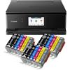 IC-Office TS8750 - Stampante multifunzione a getto d'inchiostro 3 in 1 (stampa, copia, scansione, scheda SD, Duplex, WLAN, AirPrint), nero + 18 cartucce XXL