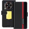 UOGNADGD Custodia in pelle a righe per Oukitel WP56 5G - Nero | 6.8 Custodia portafoglio flip con blocchi di colore, chiusura magnetica, supporto e portacarte