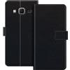 ESACMOT Custodia Portafoglio in Pelle Compatibile con Samsung Galaxy Core Prime Flip Cover con Porta Carte e Supporto, Chiusura Magnetica, Custodia Folio Antiurto (Nero)