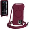 FMPCUON FNPCUON Cover Magnetica Silicone per iPhone 12 Pro Max con Cordino,Compatibile con MagSafe,Custodia con Laccio Collana Tracolla Collo Sottile TPU Antiurto Protettiva Case con Corda.Rosso