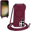 FMPCUON FNPCUON Cover Magnetica Silicone per Samsung Galaxy S23 Ultra con Cordino,Compatibile con MagSafe,Custodia con Laccio Collana Tracolla Collo Sottile TPU Antiurto Protettiva Case con Corda.Rosso