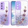 Yarxiawin Custodia Per Samsung Galaxy A34 5g Silicone Morbido Rosa, Effetto Glitter per Samsung A34 Cover Trasparente con Cordino Brillantini Sottile Case Antiurto per Donne (Viola)