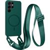 FMPCUON FNPCUON Cover Magnetica con Cordino per Samsung Galaxy S23 Ultra Compatibile con MagSafe,Ricarica Wireless, Placcatura Disegno Custodia con Collana Laccio Tracolla Regolabile Case.Verde