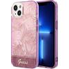 CG MOBILE Guess - Custodia rigida per iPhone 14 Plus con foglie rosa IML, antigraffio, in PC/TPU, comoda e resistente, con porte accessibili, assorbimento degli urti e logo firmato