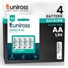 Uniross Pile Alcaline Stilo AA Mignon LR6 Power Plus da 1,5V Lunga Durata per Sveglie Orologi Telecomandi e Giocattoli Radiocomandati - Blister da 4 Batterie